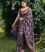 Blue silk blend jacuard work festival saree with unstitched blouse piece