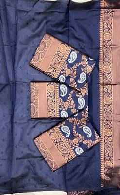 Blue silk blend jacuard work festival saree with unstitched blouse piece 5