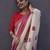 White red linen jacuard work festival saree with unstitched blouse piece