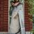 White black linen jacuard work festival saree with unstitched blouse piece