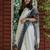 White black linen jacuard work festival saree with unstitched blouse piece