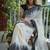 White black linen jacuard work festival saree with unstitched blouse piece