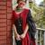 Black red linen jacuard work festival saree with unstitched blouse piece