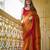Yellow orange linen jacuard work festival saree with unstitched blouse piece