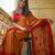 Yellow orange linen jacuard work festival saree with unstitched blouse piece