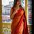 Yellow orange linen jacuard work festival saree with unstitched blouse piece