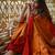 Yellow orange linen jacuard work festival saree with unstitched blouse piece