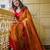 Yellow orange linen jacuard work festival saree with unstitched blouse piece