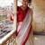White red linen jacuard work festival saree with unstitched blouse piece