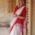 White red linen jacuard work festival saree with unstitched blouse piece