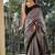 Grey black linen jacuard work festival saree with unstitched blouse piece