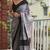 Grey black linen jacuard work festival saree with unstitched blouse piece