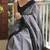 Grey black linen jacuard work festival saree with unstitched blouse piece
