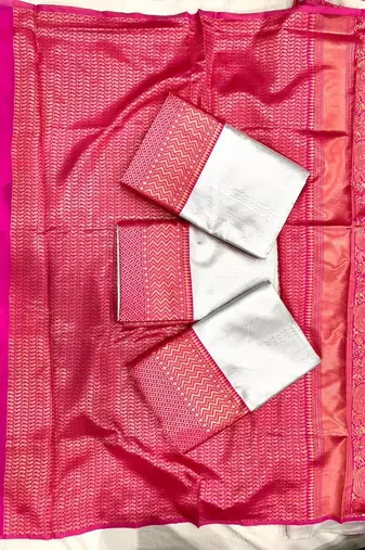 Grey pink silk blend jacuard work festival saree with unstitched blouse piece