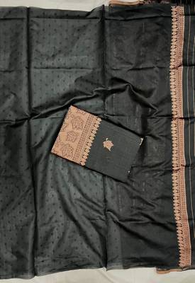 Black silk blend jacuard work festival saree with unstitched blouse piece 5