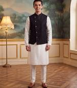 Men's black jacquard koti for men | solid woven mandarin collar nehru jacket | ethnic traditional waistcoat