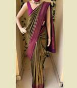 Mehendi purple silk blend jacuard work festival saree with unstitched blouse piece