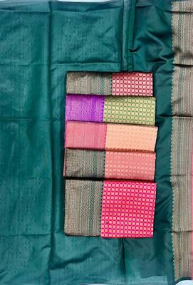 Mehendi purple silk blend jacuard work festival saree with unstitched blouse piece 3