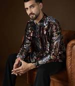 Men's black velvet kurta | geometric printed ethnic kurta | stylish traditional indian kurta for festive & party wear