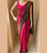 Pink silk blend jacuard work festival saree with unstitched blouse piece