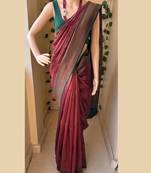 Maroon green silk blend jacuard work festival saree with unstitched blouse piece