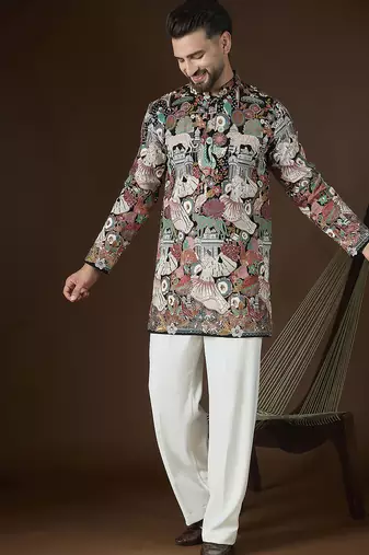 Men's black georgette kurta | solid embroidered ethnic kurta | stylish traditional indian kurta for festive & party wear