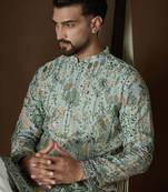 Men's sea green georgette kurta | solid embroidered ethnic kurta | stylish traditional indian kurta for festive & party
