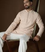 Men's peach georgette kurta | solid embroidered ethnic kurta | stylish traditional indian kurta for festive & party wear