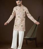 Men's peach georgette kurta | solid embroidered ethnic kurta | stylish traditional indian kurta for festive & party wear