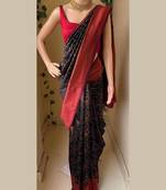 Black red silk blend jacuard work festival saree with unstitched blouse piece