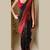 Black red silk blend jacuard work festival saree with unstitched blouse piece