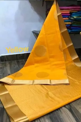 Yellow silk blend jacuard work festival saree with unstitched blouse piece