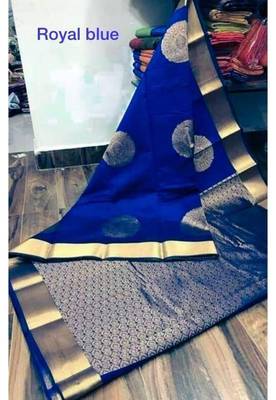 Royal blue silk blend jacuard work festival saree with unstitched blouse piece 1