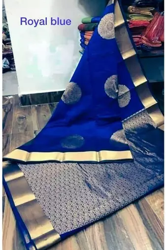Royal blue silk blend jacuard work festival saree with unstitched blouse piece