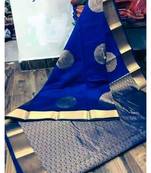 Royal blue silk blend jacuard work festival saree with unstitched blouse piece