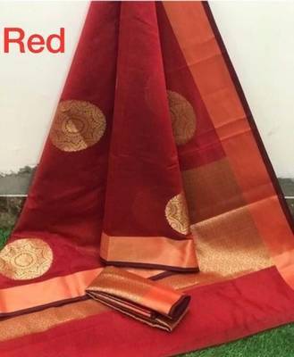 Red silk blend jacuard work festival saree with unstitched blouse piece 1