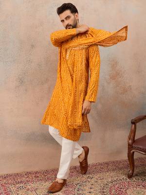 Men's rust viscose rayon bandhani printed kurta with dupatta | traditional ethnic kurta set | festive & wedding wear 3