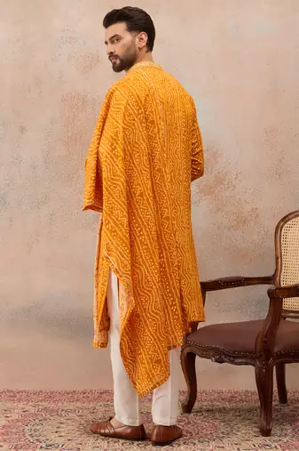 Men's rust viscose rayon bandhani printed kurta with dupatta | traditional ethnic kurta set | festive & wedding wear