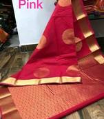 Pink silk blend jacuard work festival saree with unstitched blouse piece