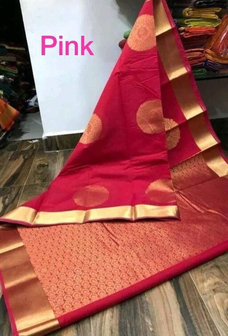Pink silk blend jacuard work festival saree with unstitched blouse piece