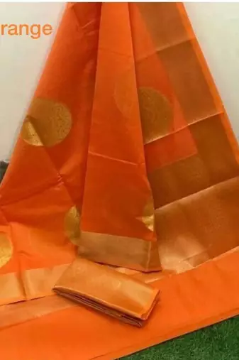 Orange silk blend jacuard work festival saree with unstitched blouse piece