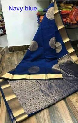 Navy blue silk blend jacuard work festival saree with unstitched blouse piece 1