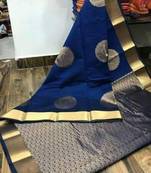 Navy blue silk blend jacuard work festival saree with unstitched blouse piece