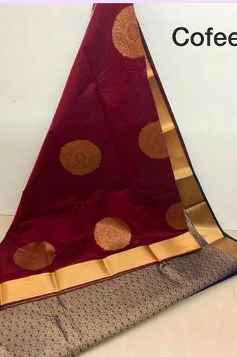 Coffee silk blend jacuard work festival saree with unstitched blouse piece