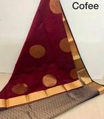 Coffee silk blend jacuard work festival saree with unstitched blouse piece