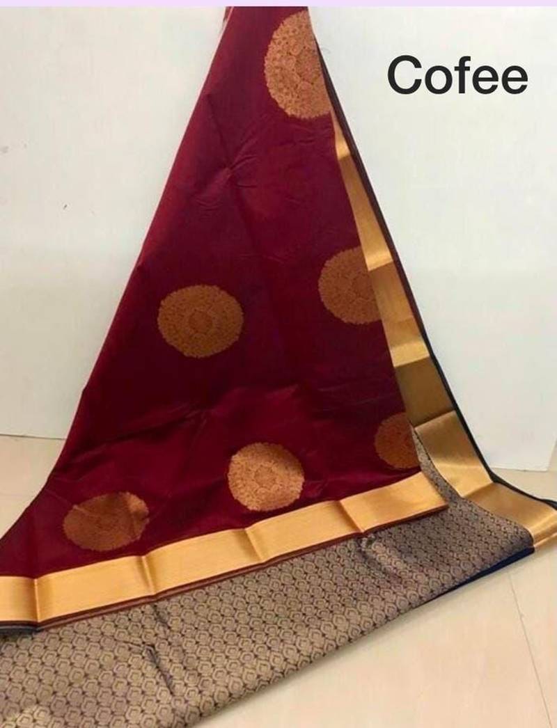 Coffee silk blend jacuard work festival saree with unstitched blouse piece