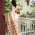 Cream red linen jacuard work festival saree with unstitched blouse piece