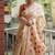 Cream red linen jacuard work festival saree with unstitched blouse piece