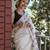 White black linen jacuard work festival saree with unstitched blouse piece
