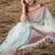 White red linen jacuard work festival saree with unstitched blouse piece